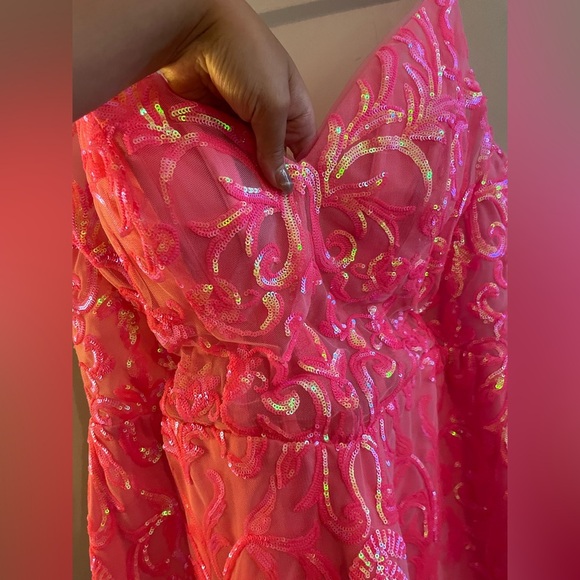 Hot Pink Sparkly Sequin Homecoming Mini Bodycon Dress - Picture 2 of 4